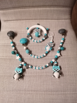 Geschenk-Set (Nuggikette, Kinderwagenkette und Handrassel)